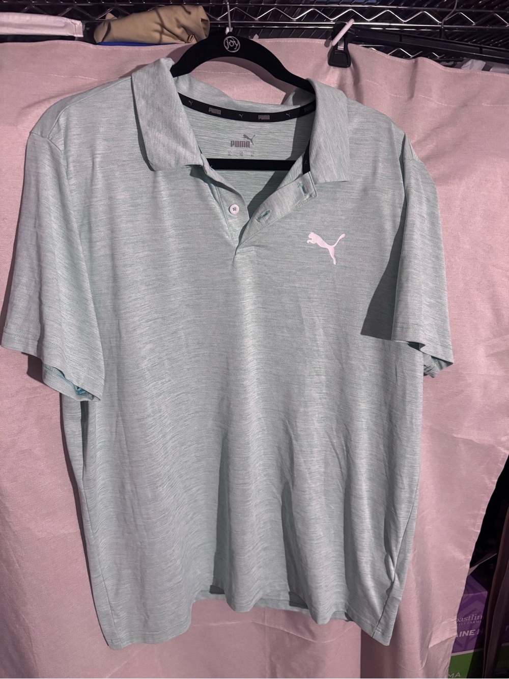 Puma Light Mint Heather Polo short sleeve Shirt men size XL breathable collard